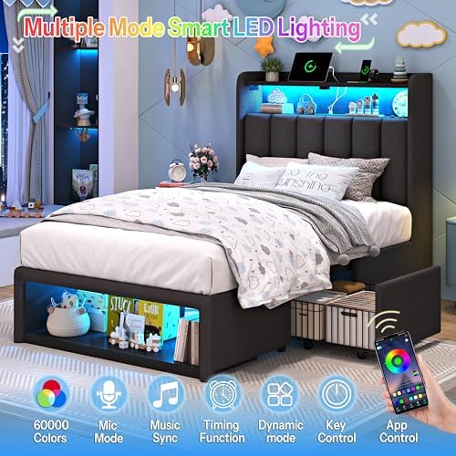 chiczhinest twin bed frames with led headboard, 2, close-up detail