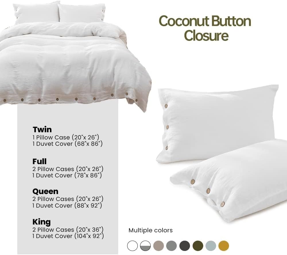 Simple&Opulence 100% Washed Linen Duvet Cover, 3 Pieces Natural Flax Fren...