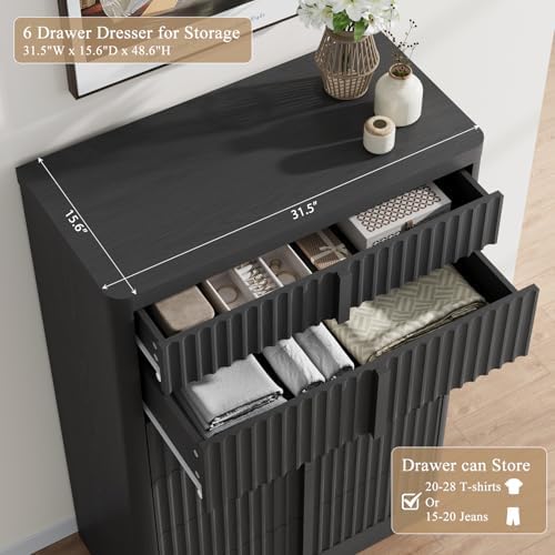 fluted dresser for bedroom, 48" tall 6 drawer, side view
