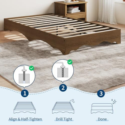garvee twin wood platform bed frame, wood bed, side view