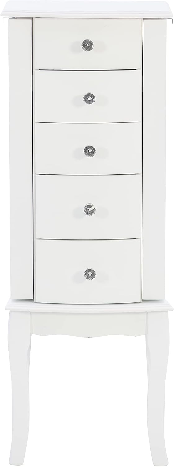 powell furniture jewelry armoire, white, 13"x 9.375"x 35.5", front angle view