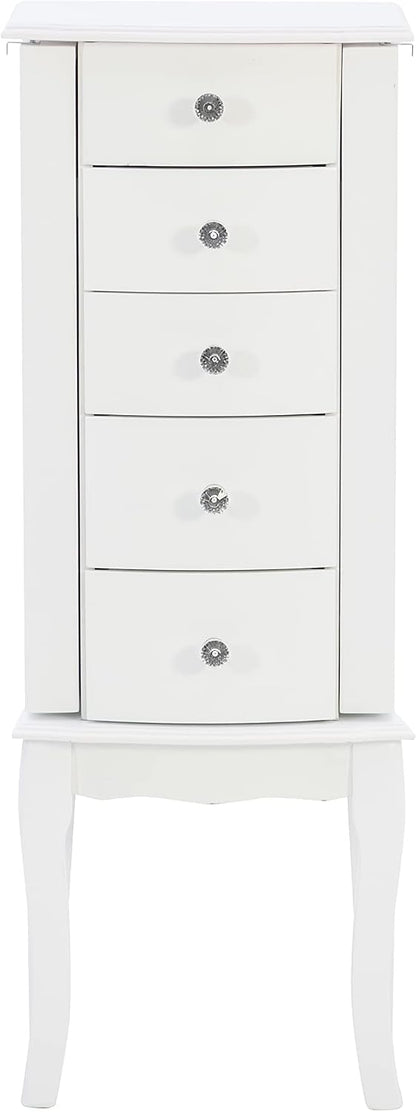 powell furniture jewelry armoire, white, 13"x 9.375"x 35.5", front angle view