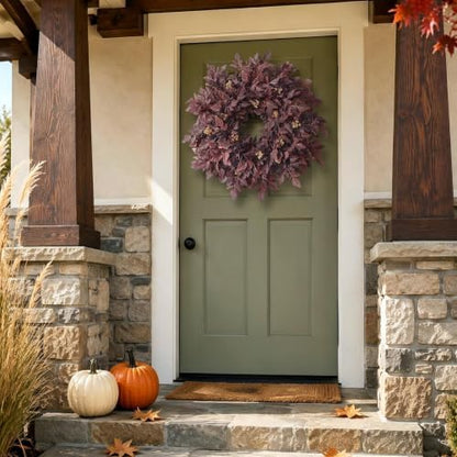 26" Artificial Cimicifuga Fall Wreath for Halloween Front Door(Dark Purple)
