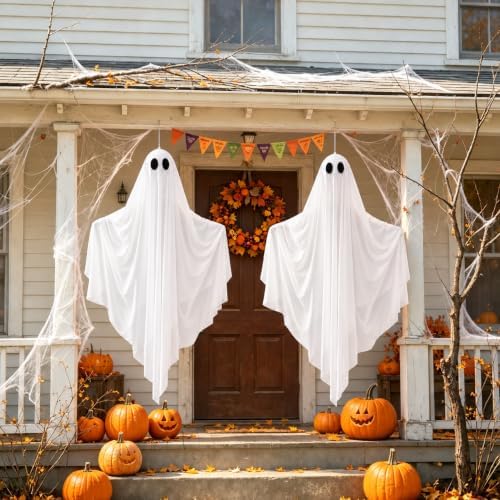 4 FT Large Halloween Hanging Ghosts 2 Pack, Halloween Decor Indoor Outdoor