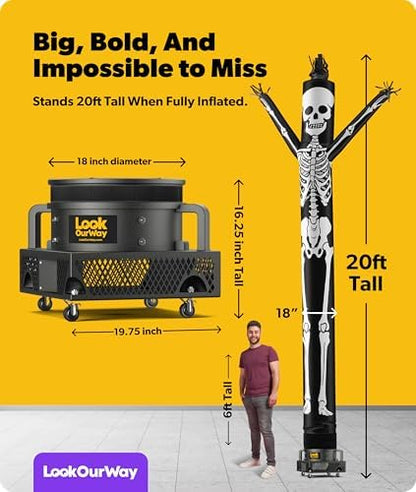 LookOurWay Halloween Air Dancers Inflatable Tube Man Set | 20ft Skeleton Wacky Waving Inflatable with 12-Inch Blower | Outdoor Halloween Decorations & Halloween Blow Ups for Business or Yard Display