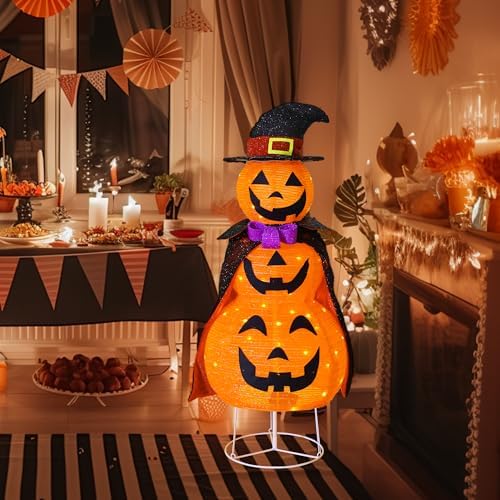 3FT Light Up Halloween Collapsible Pumpkin Decorations Outdoor with Timer