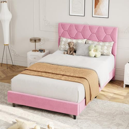 gaomon twin platform bed frame with adjustable upholstered, close-up detail