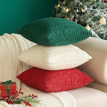 MIULEE Pack of 2 Corduroy Decorative Throw Pillow Covers 18x18 Inch Soft Boho Striped Pillow Covers Modern Farmhouse Home Decor for Sofa Living Room Couch Bed Cream White