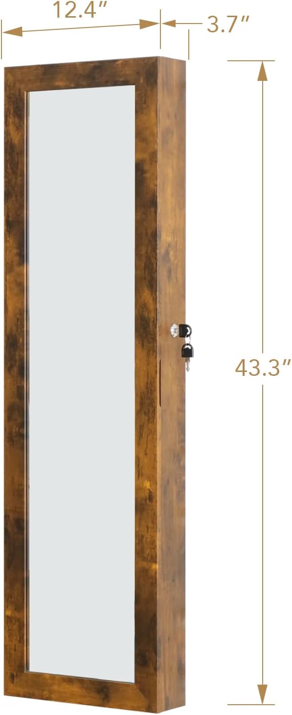 full length mirror jewelry cabinet organizer lockable door, side view