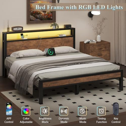 queen size bed frame with storage headboard and showing dimensions