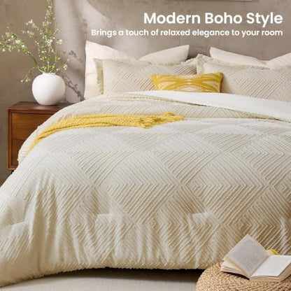 jollyvogue king size comforter set, boho tufted 3-piece, close-up detail