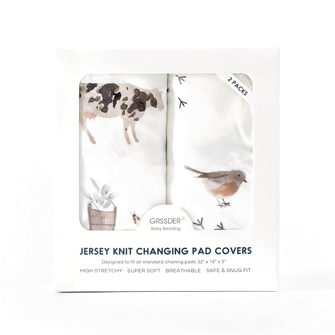 GRSSDER Stretch Ultra Soft Jersey Knit Changing Pad Cover Set 2 Pack, Change - Image 4