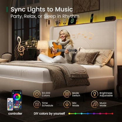 larmace california king size bed frame with led, close-up detail