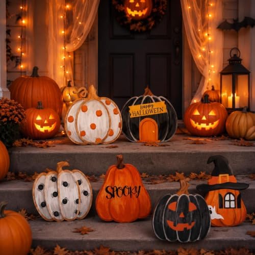 JarThenaAMCS 6Pcs Halloween Wooden Porch Signs Halloween Decorations