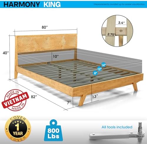 acacia harmony king solid wood platform bed frame shown in use