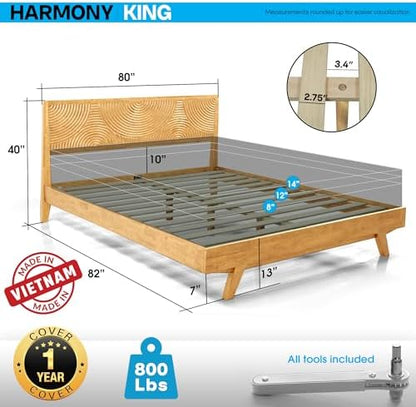 acacia harmony king solid wood platform bed frame shown in use