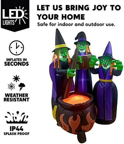 Joiedomi 6 FT Tall Halloween Inflatables Three Witch Around Cauldron with Flame Light Yard Outdoor Decoration Blow Up with Build-in LEDs for Halloween Party Indoor, Outdoor Inflatables Decorations
