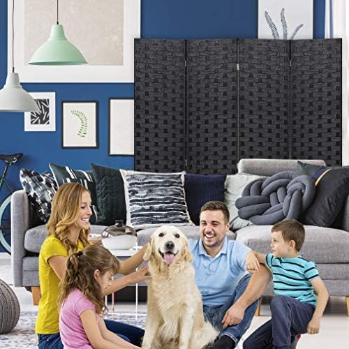 fdw 4-panel folding room divider | 6ft, black, close-up detail