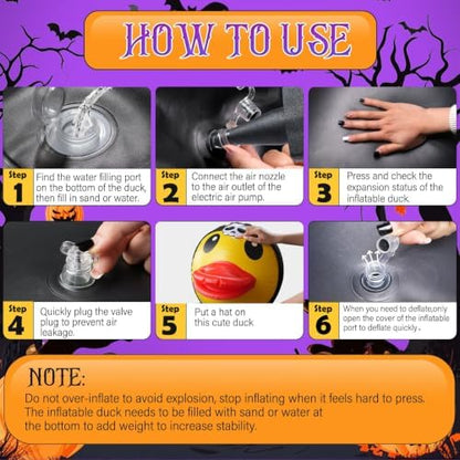 1Pcs 4.6 Feet Halloween Giant Inflatable Duck Outdoor Decorations,Huge Blow Up Yard Yellow Duck with Black Skeleton Bone Cloth Duck Pool Float for Indoor Halloween Party Garden Patio Lawn Decor
