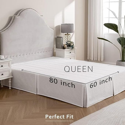 MIYE Pleated Waffle Weave Bed Skirt, Tailored Dust Ruffle 22 Inch Drop Easy Fit - Image 8