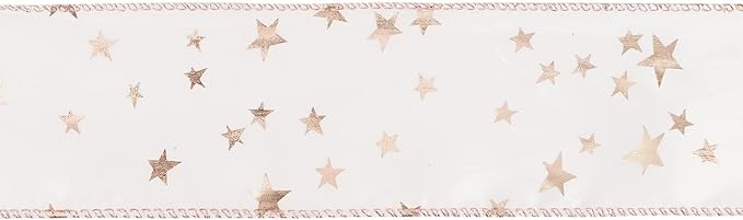 MEEDEE Pink Star Wired Ribbon 2.5 Inch Rose Gold Star Ribbon Wired 25 Yards - Image 8