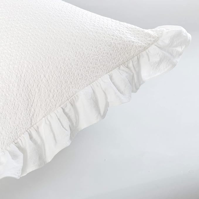 Pillow Shams Set of 2 Pure Cotton Champray Ruffled Edge, Thick and Solid Washed - Image 8