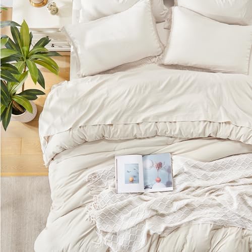 andency full comforter set, 7 pieces beige bedding, close-up detail