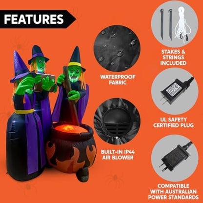 Joiedomi 6 FT Tall Halloween Inflatables Three Witch Around Cauldron with Flame Light Yard Outdoor Decoration Blow Up with Build-in LEDs for Halloween Party Indoor, Outdoor Inflatables Decorations