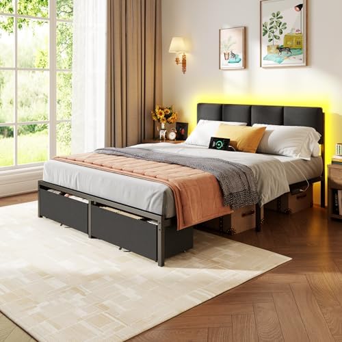 furnulem queen bed frame with upholstered headboard and, main product view