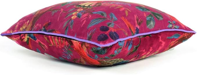 Eyes of India 16x16 Burgundy Red Velvet Floral Flower Bird Throw Pillow Sofa - Image 2