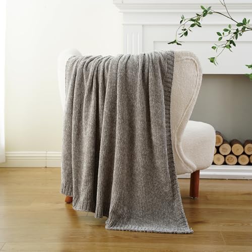 chenille throw blanket for couch sofa, light grey, package contents