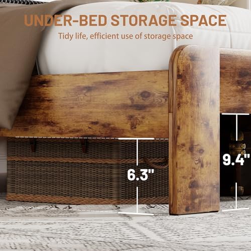 wooden bed frame king size with storage headboard showing dimensions