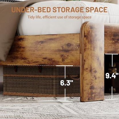 wooden bed frame king size with storage headboard showing dimensions