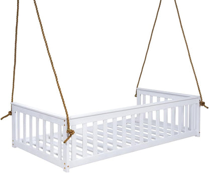 east green charleston twin white porch swing bed, side view