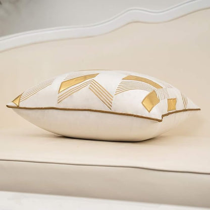 Alerfa 18 x 18 Inches White Geometric Gold Leather Striped Cushion Cases - Image 3