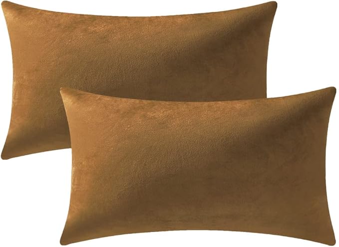 Throw Pillow Cases 12x20 Golden Brown: 2 Pack Cozy Soft Velvet Rectangular by DEZENE
