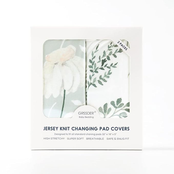 GRSSDER Stretch Ultra Soft Jersey Knit Changing Pad Cover Set 2 Pack, Change - Image 4