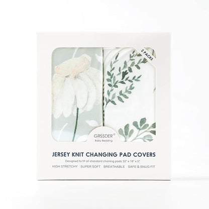 GRSSDER Stretch Ultra Soft Jersey Knit Changing Pad Cover Set 2 Pack, Change - Image 4