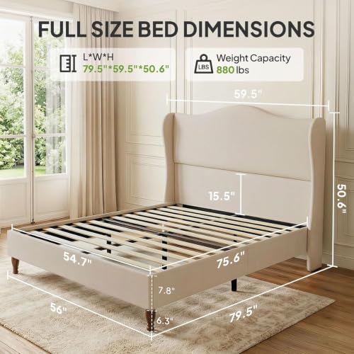 welzona full size bed frame 51" tall wingback shown in use