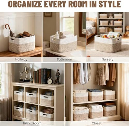 woven storage baskets, decorative storage bins for organizing, side view