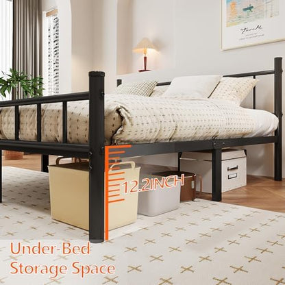zizin queen metal bed frame with headboard and showing dimensions