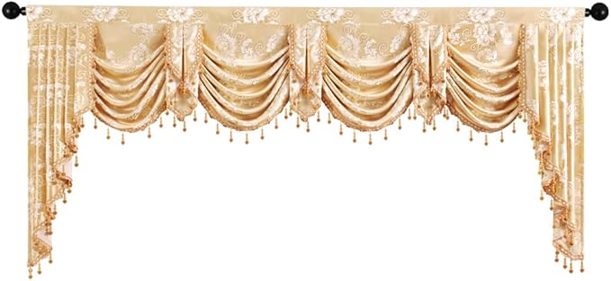 ELKCA Golden Floral Jacquard Swag Waterfall Valance - Image 5