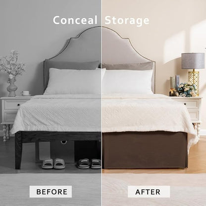 MIYE Pleated Waffle Weave Bed Skirt, Tailored Dust Ruffle 14 Inch Drop Easy Fit - Image 5