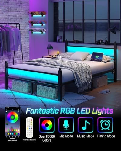 collaredeagle queen bed frame with led lights and, close-up detail