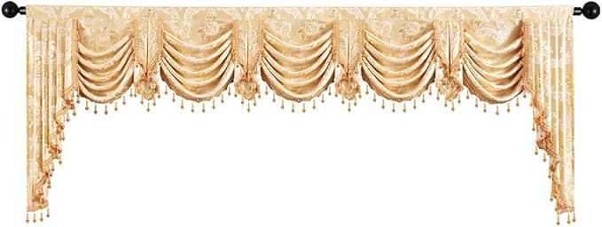 ELKCA European Style Golden Jacquard Swag Waterfall Valance - Image 6
