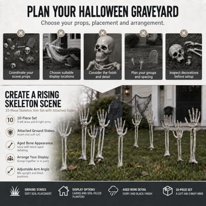 Halloween Skeleton Arms and Hands, 10-Piece Outdoor Yard Decorations Set