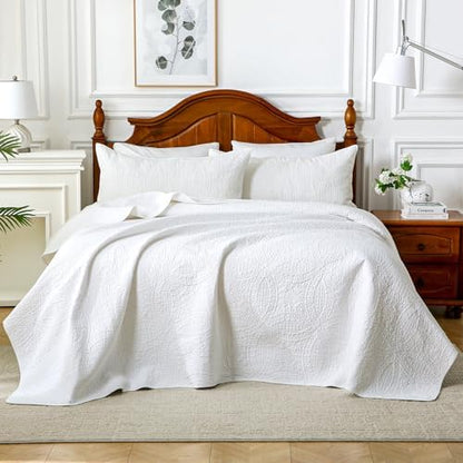 white 100% cotton queen size quilt bedding set, side view