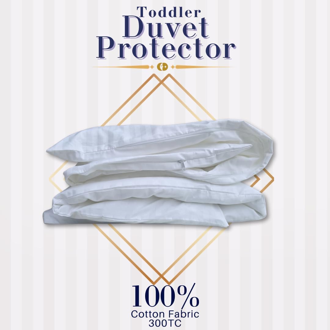 Continental Bedding Toddler Duvet Protector 100% Cotton 300TC Damask Stripe with Zipper Closure and Inner Ties, Fits Crib & Toddler Bed Comforters, 39x47 inch