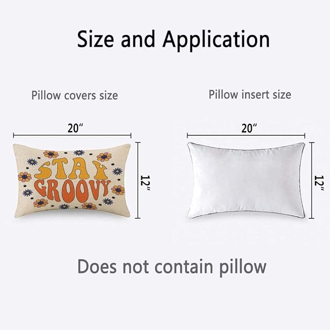 TKS MITLAN Retro Stay Groovy Slogan Decorative Pillow Covers Hippie Flowers in - Image 2
