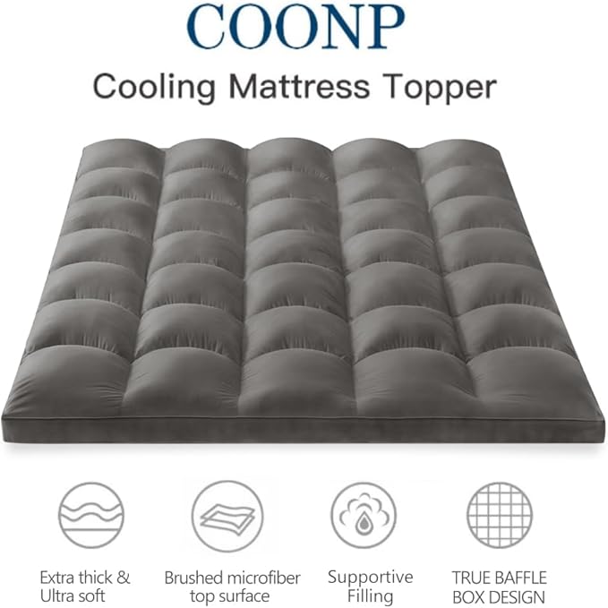 COONP King Mattress Topper, Extra Thick Pillowtop, Cooling Plush Mattress Pad - Image 2